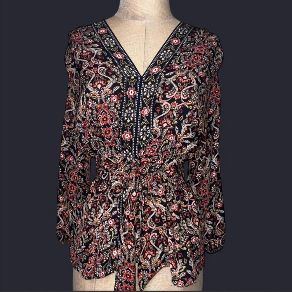 Max Studio Black, Pink, and Red Floral Blouse